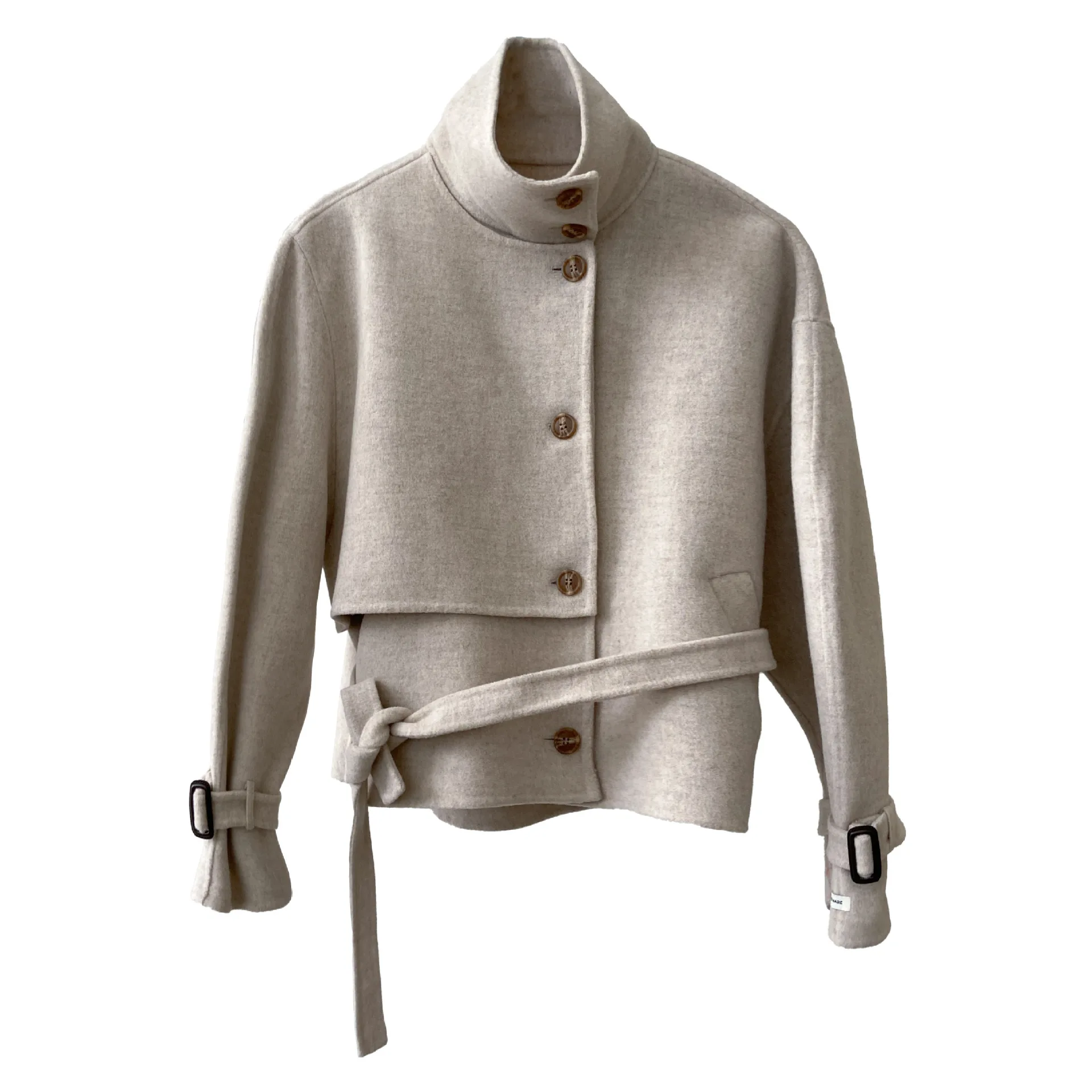 

and Autumn winter new wool coat Korean version loose style versatile lace up waist double-sided woolen coat woman