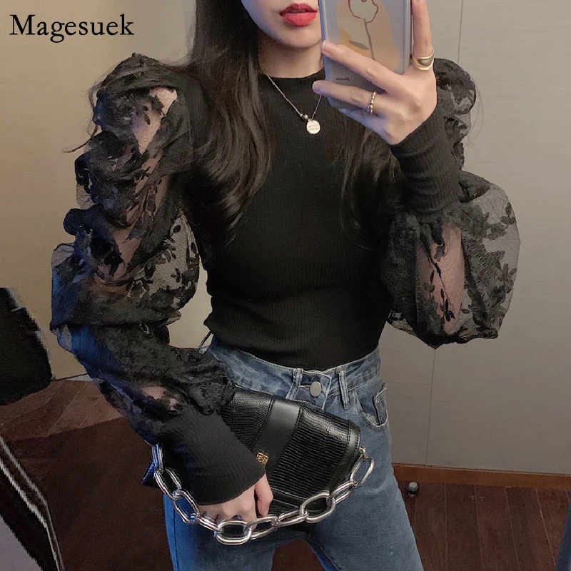 Блузка женская трикотажная с длинным рукавом и круглым вырезом | Женская одежда