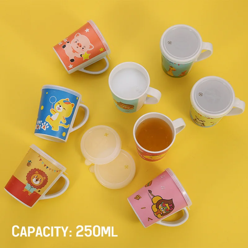 

250ml Bamboo Cartoon pattern Drink Water Straw Bottle Cup Lids for Baby Kids Children Student Boy Girl Creative Gift Wholesale