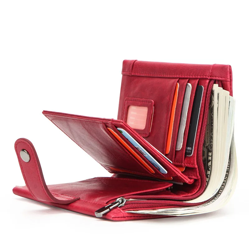 

Genuine Leather Woman's Wallets RFID Anti Theft Brush Leather Lady's Purse Female Three Fold Cowhide Coin Purses Short Wallet