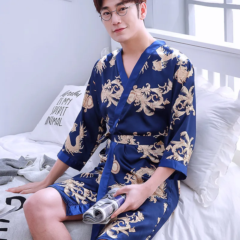 Оригинальная Мужская свободная одежда для сна из искусственного шелка с