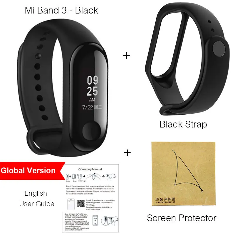 Global Black Strap Xiaomi mi Band 3 умный браслет с 0,7" OLED сенсорным экраном сенсорная панель пульсометр Водонепроницаемый Фитнес-трекер mi Band 3 Smart - Цвет: Global Black Strap