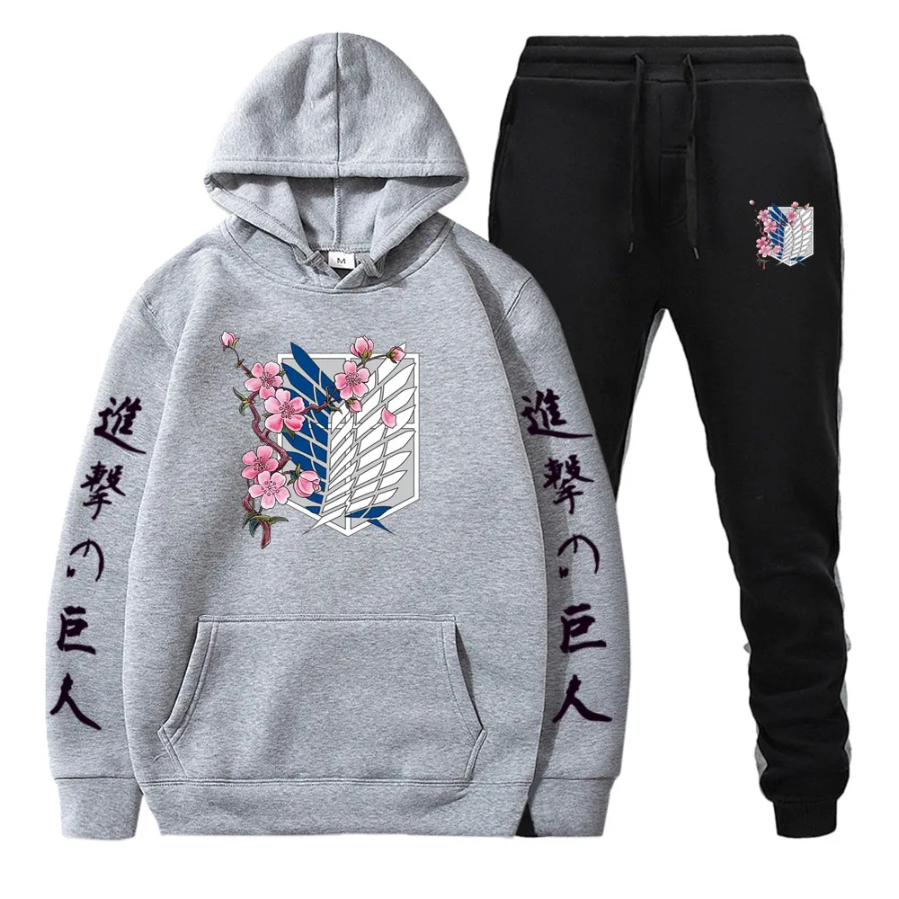 

Anime Hoodies Harajuku Graphic Men's Clothing Pullover Fashion Sets Flower Badge Printing Suit Streetwear Casual Tops