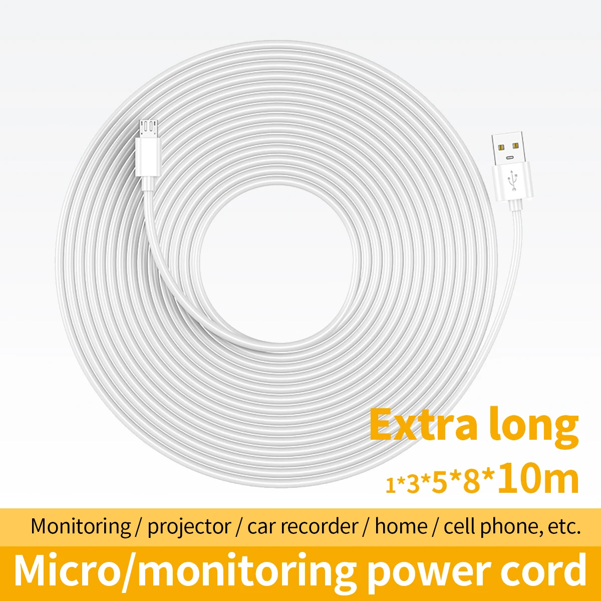 

5m 10m Extended Micro USB Cable for Monitoring Power Cord Mobile Phone Android Adapter Charging Charger Cable Remote Wiring Cord