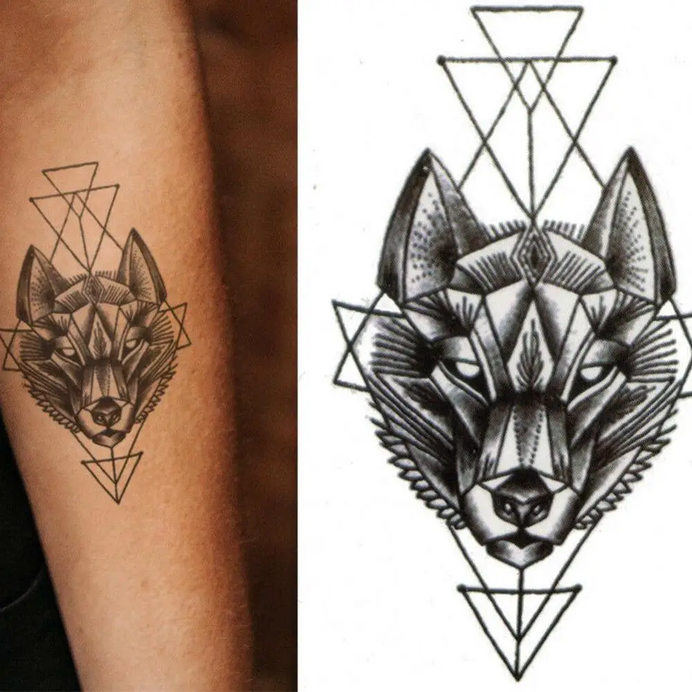 В виде геометрических фигур в ромбов татуировки Временные волк мужская наклейки