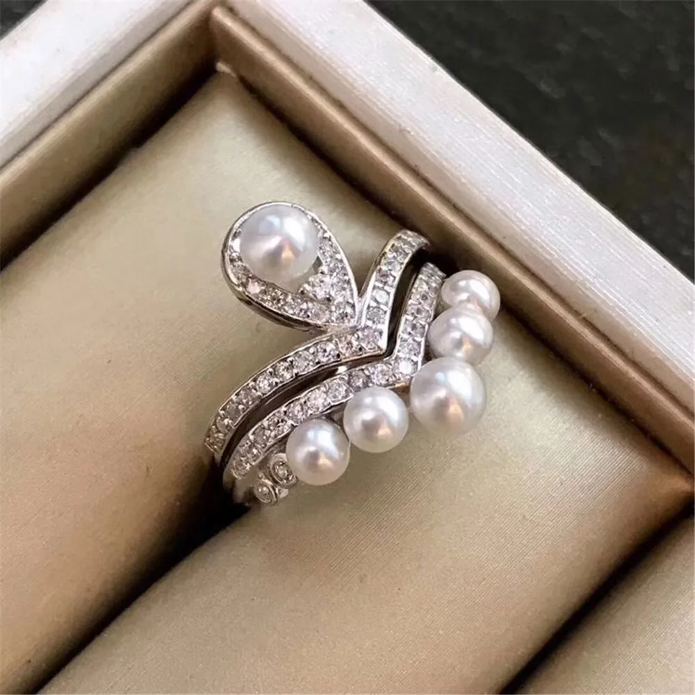 

Pearl Ring Settings, Fashionable Ring Findings, Adjustable Size 925 Silver Ring Jewelry DIY Making No Pearl