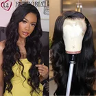 Объемная волна кружева части парики бразильский Реми человеческие волосы 13x1 TL часть синтетические волосы парики для Для женщин натуральные черные Цвет плотность 150% EUPHORIA