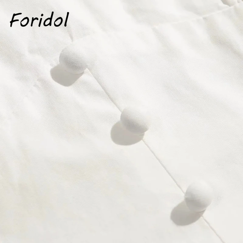

Foridol Button Up Vintage White Cotton Dress Women Summer V Neck Solid Beach Dress Holiday Casual Short Mini Dress 2021