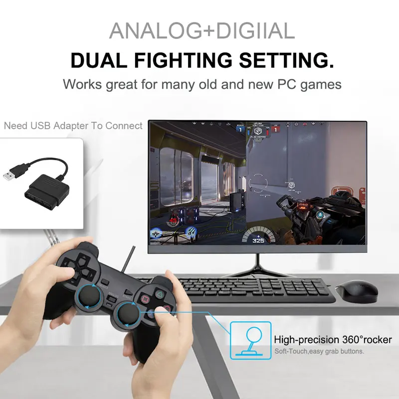 Прозрачный цветной проводной контроллер для PS2, Вибрационный джойстик, джойстик, цветной джойстик для Playstation 2, контроллер