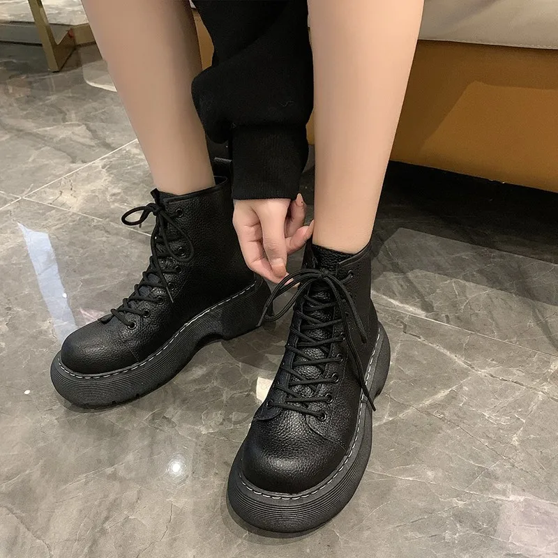 

2021 Autumn/winter New Thick-soled Short Martin Boots Women's British Wind Lace-up Plus Velvet Warm Snow Boots Women's Wholesale