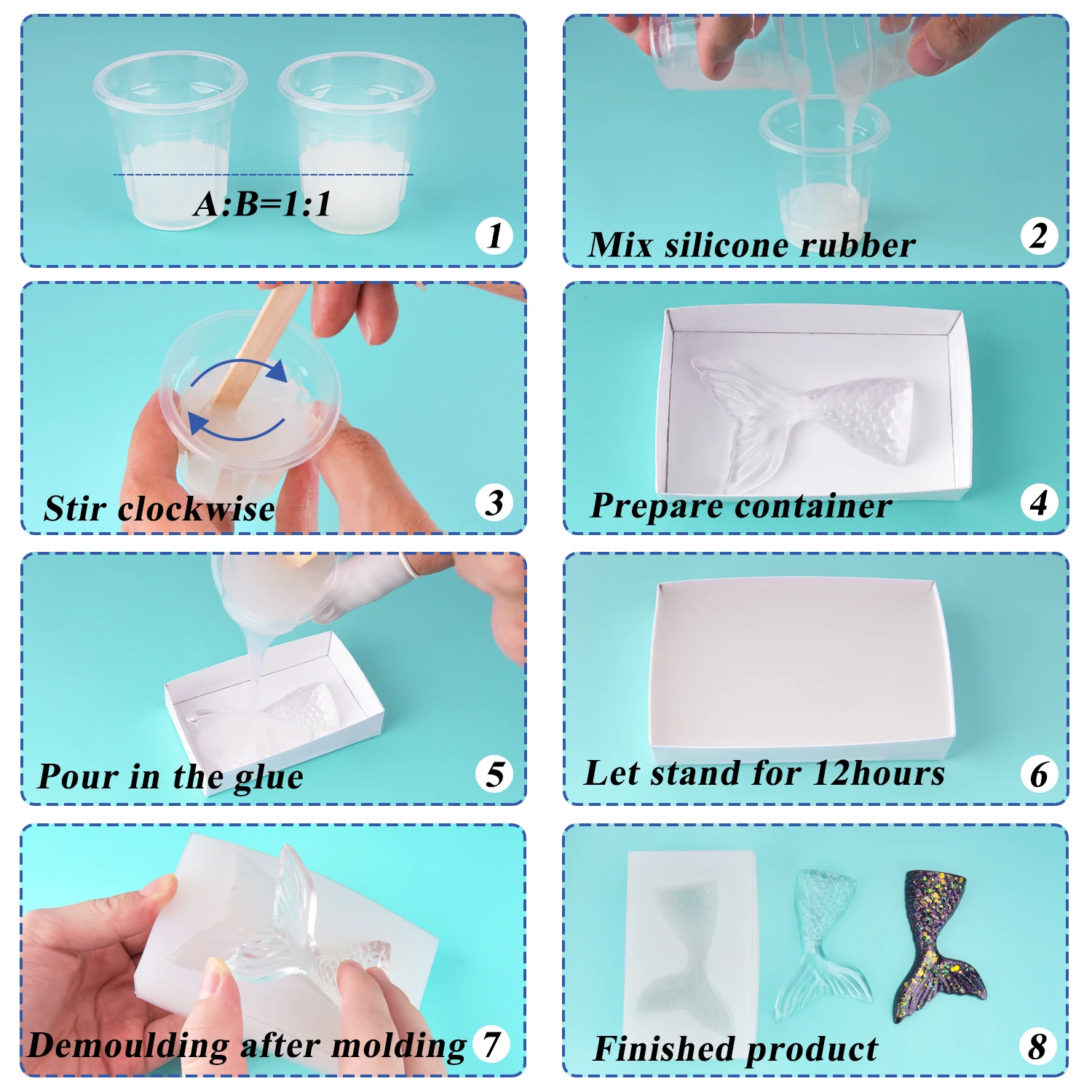 Molde de silicona para hacer joyas, herramienta de Resina de silicona, pegamento AB 1:1, f&aacute;cil de usar, DIY, 500/1000g-4