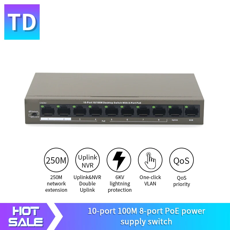 TD GLTEF1110P 8 63W POE коммутатор с 10 портами 100 м портовый Poe питания исходящим каналом и