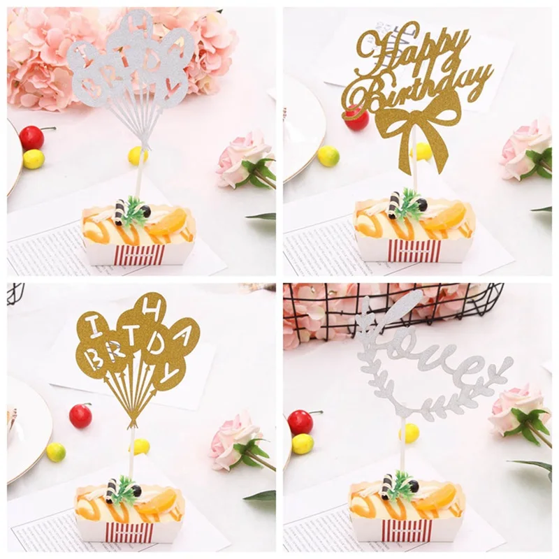 1 шт многоцветные топперы для кексов и тортов с днем рождения флажки торта