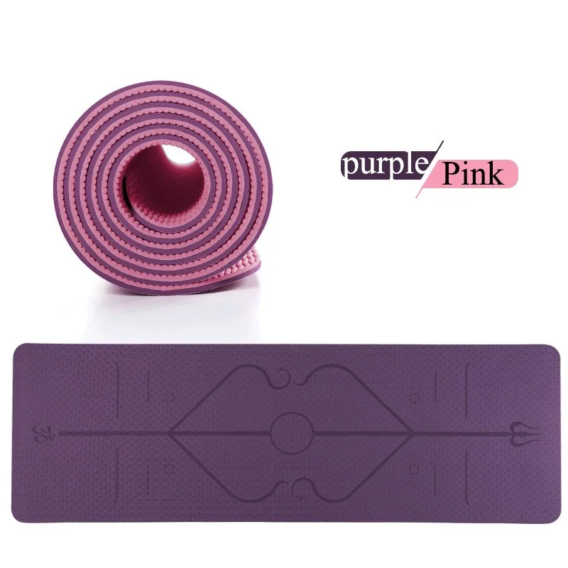 Purple and Pink 1830*610*6mm TPE Yoga Mat with Position Line Non-slip and Tasteless Fitness Mat Pilates Beginner Environmental Fitness Gymnastic - Цвет: Purple and Pink