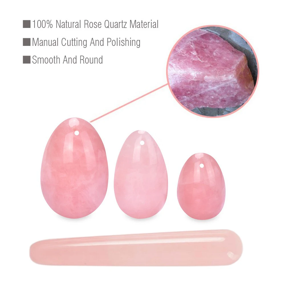 Женский тренажер Кегеля из натурального розового кварца Yoni нефритовые яйца