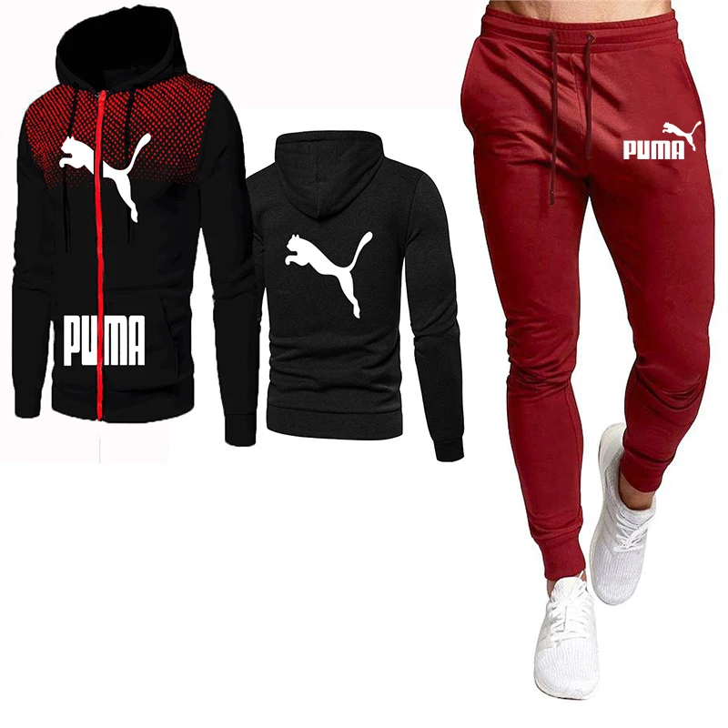 

2021 new men's sportswear hoodie suit + trousers men's zipper jacket casual suit Puma new season suit