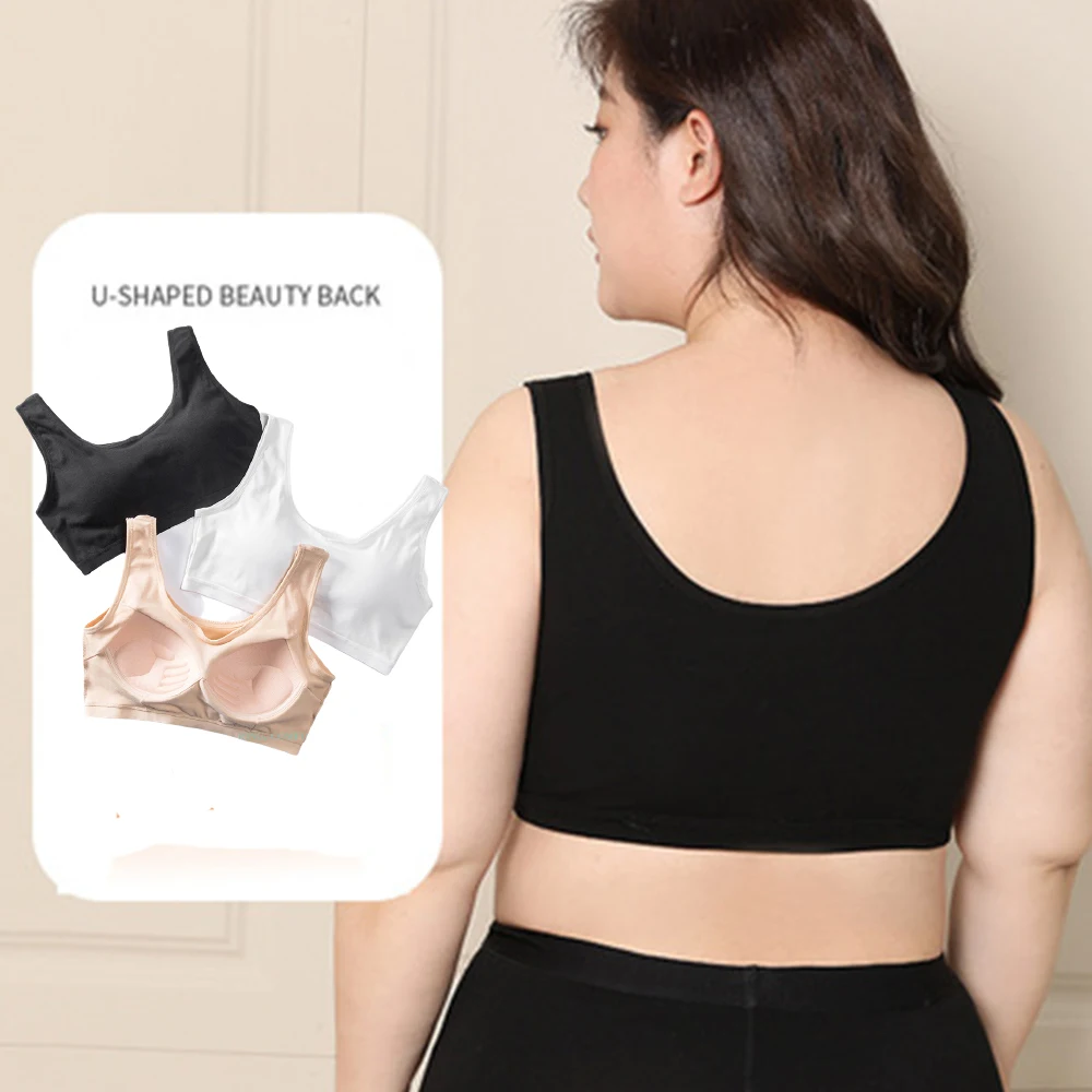 

Women's Bra Large Size Underwear Push Up Tube Top With Chest Pad Female Sports 6XL Vest Lady Cotton Bralette Solid Color
