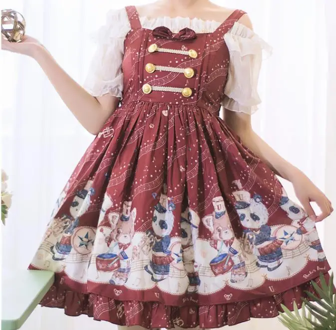 

Japanese student sweet lolita dress retro falbala bowknot high waist cute printing victorian dress kawaii girl gothic lolita jsk