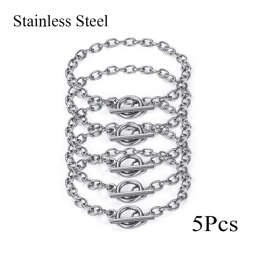 

5pcs/lot Width 5mm Chain Bracelet for Jewelry Making with OT Toggle Clasp Stainless Steel Chain Link Bracelet