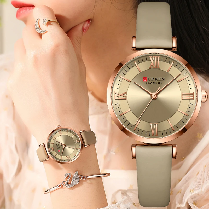 Часы CURREN женские кварцевые модные простые Роскошные элегантные с кожаным