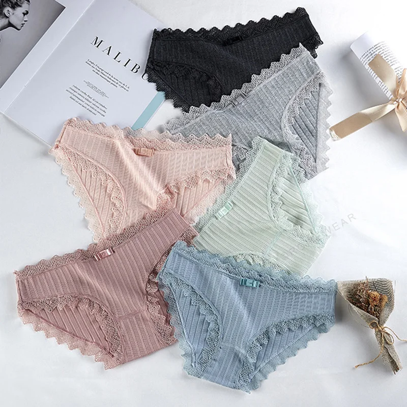 ROMEWEAR Ребристое хлопковое кружевное нижнее белье трусики милые Однотонные трусы