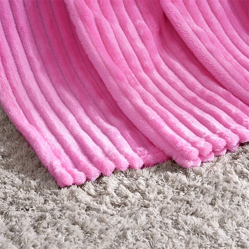Striped Flannel Fleece Throw Blanket Soft Travel Blanket Solid Color Bedspread Plush Cover for Bed Sofa Warm Gift Dropship