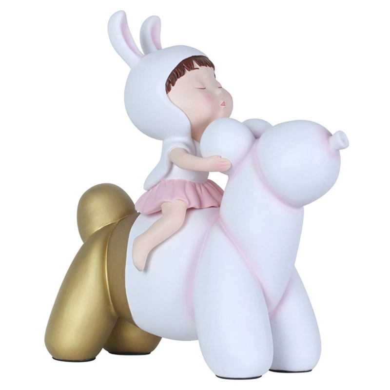 

Cartoon Cute Ornament Modern Minimalist Little Girl Riding a Balloon Dog Ornament Living Room Decoration Children's Gift