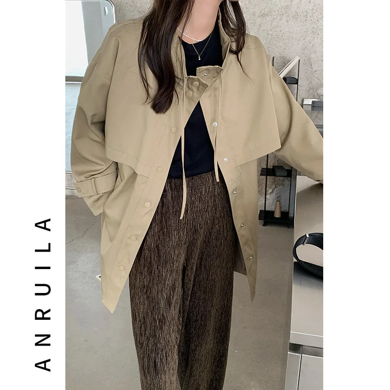 

Hailing Korean temperament waist closing lace up windbreaker coat women's 2021 autumn and winter women's new stand collar top