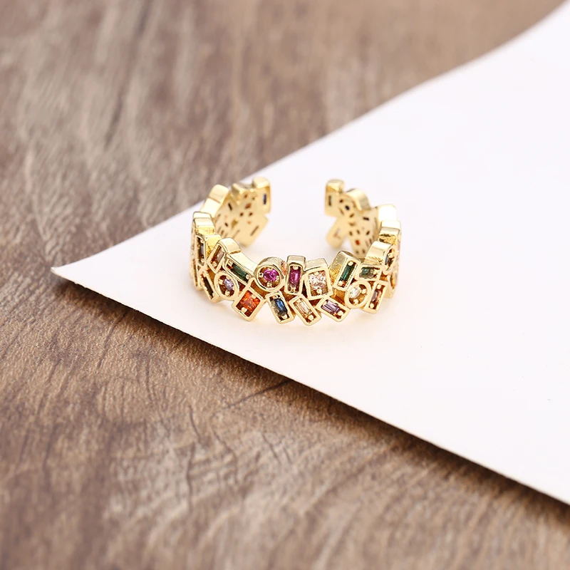 Модное женское золотое cz Открытое кольцо регулируемое Радужное Обручальные