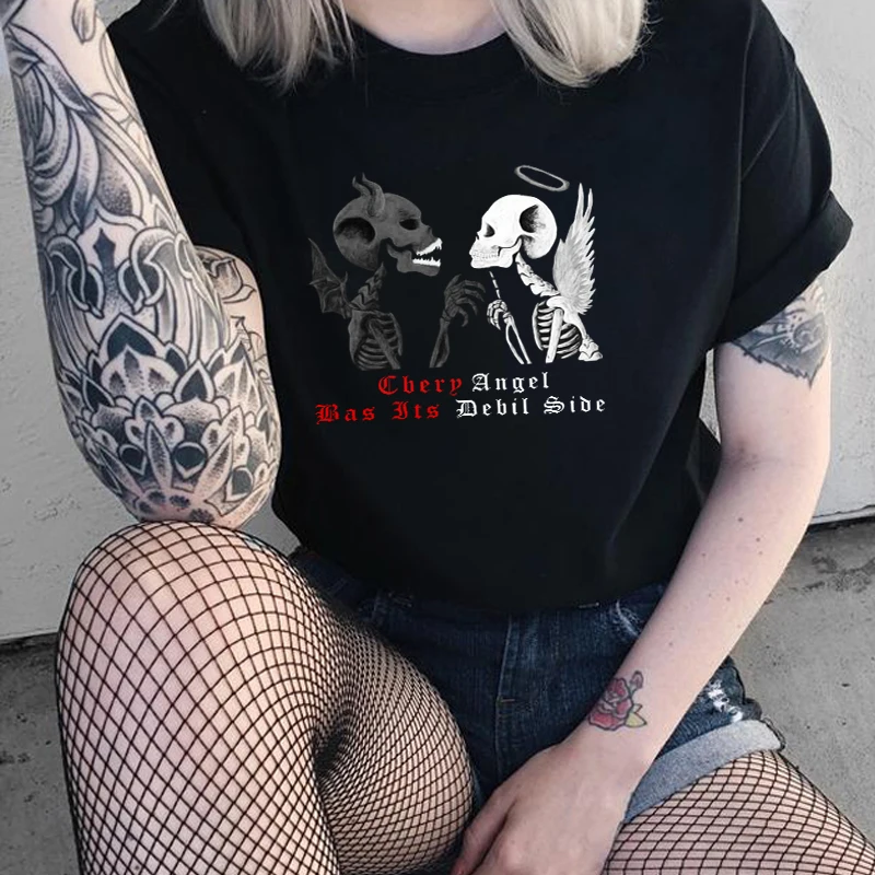 Angel Футболка дьявол готические женские топ ужас свободная с рисунком черепа