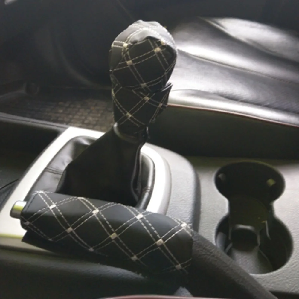

Car Gear Shift Handbrake Cover Set Interior Shift Knob Hand Brake Sleeve Cover Gear Shift Collars Leather Protective Case