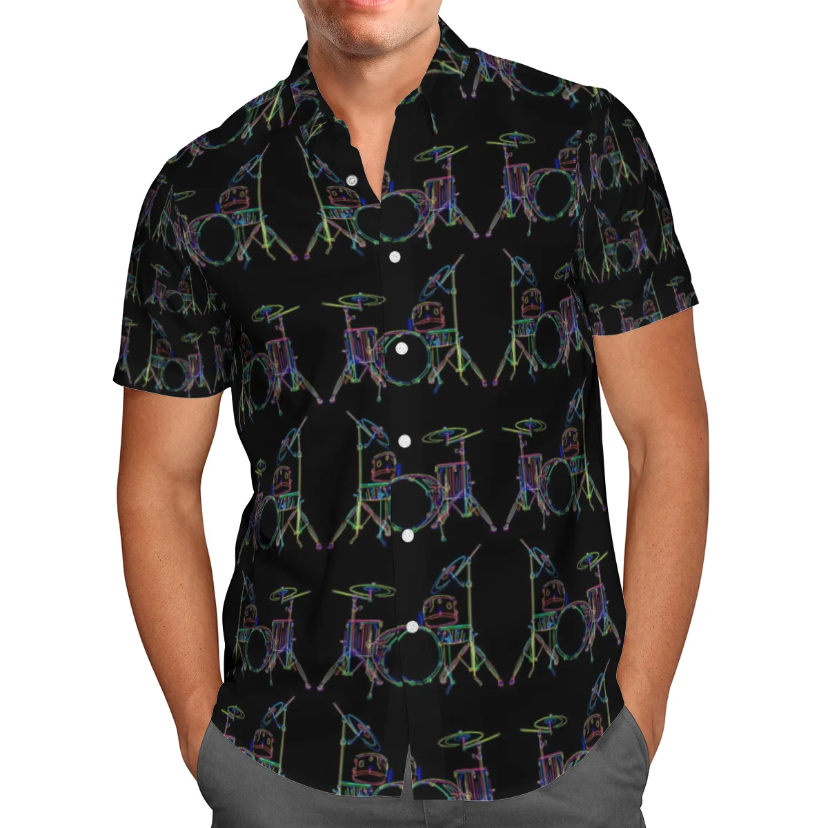 

Anime Drum 3D Beach Hawaiian 2021 Summer Men's Shirt Short Sleeve Shirt Streetwear Oversized 5XL Camisa Social Chemise Homme-567
