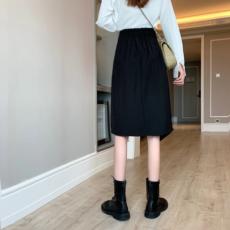 

2021 Summer Skirt Women Mid-Calf Length Solid Color Buttock Skirt Asymmetrical Wrap Bodycon Pencil Skirt OL Office Business Wear