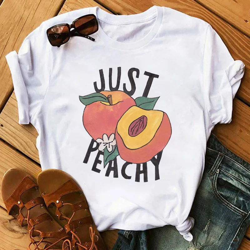 

Harajuku Kawaii Ulzzang Cartoon Dog Tshirt 90s Peach Printed Female Short Sleeve T-shirt Summer Top Maycaur Peach Women T Shirts