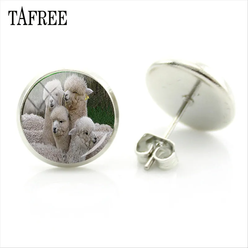 YT16 TAFREE, серьги-гвоздики из альпаки с изображением животных ламы, художественное изображение, стеклянный кабошон, очаровательные серьги для девочек и женщин, ювелирные изделия ручной работы, Gtifs YT13 - Окраска металла: YT16