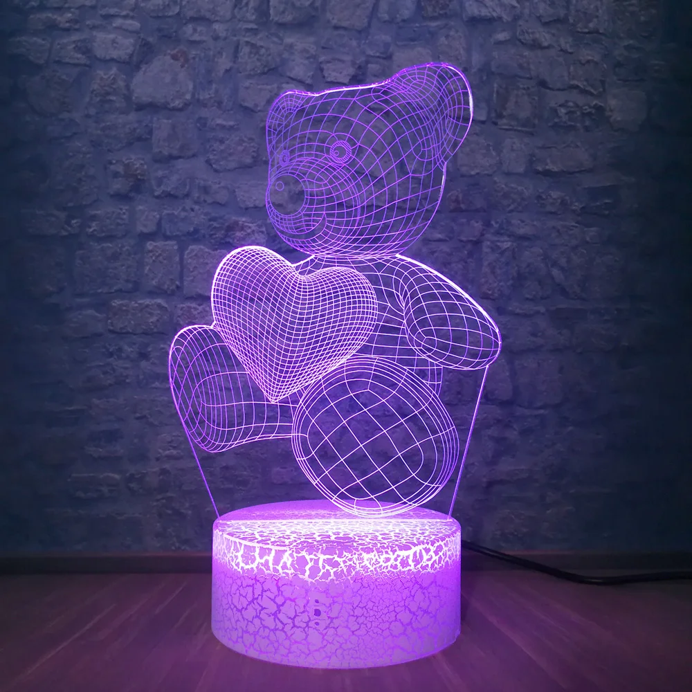 Милые подарки для девочек 3D лампа медведь 7 Красочный меняющийся ночник с Рождеством мультяшный светильник декор для атмосфера спальни свет