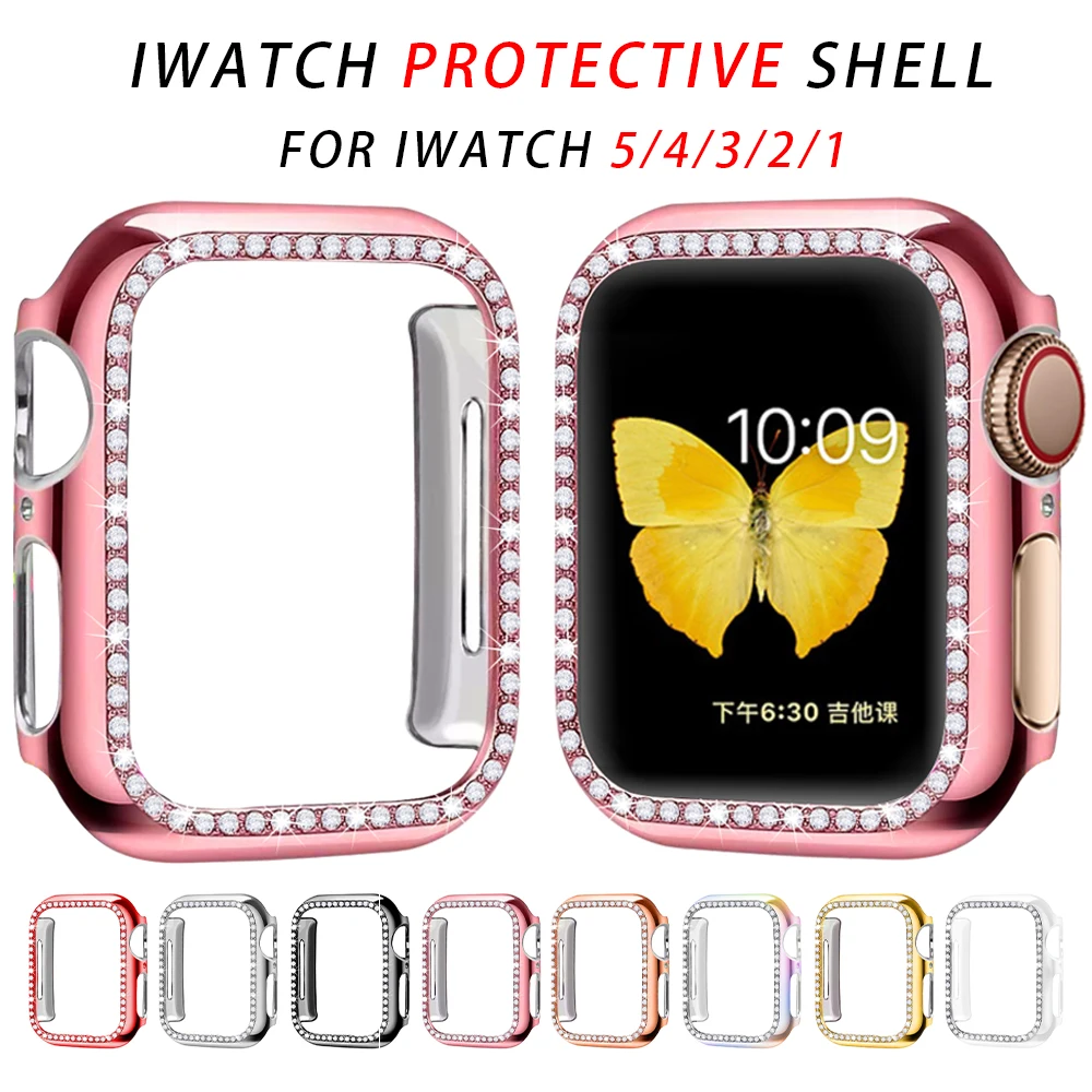Жесткий чехол Bling для Apple Watch 38 мм 40 42 44 защитный бампер iWatch Series 6 5 4 3 2 1 с алмазным