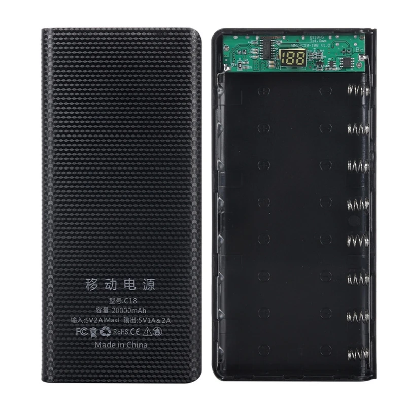 Защитный чехол для внешнего аккумулятора 8x18650 с двумя USB и ЖК дисплеем