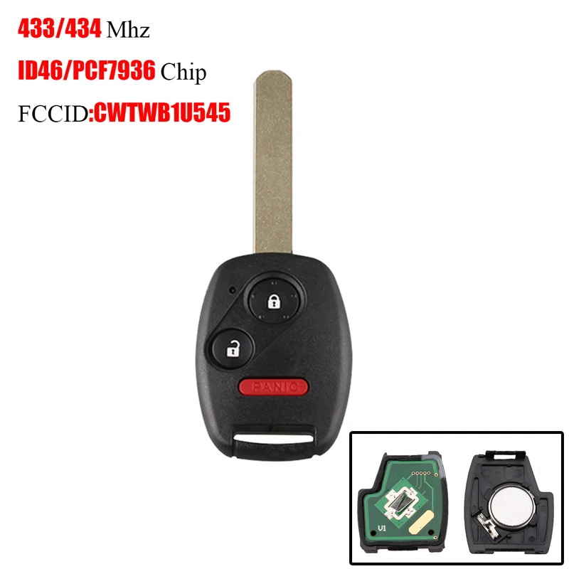 

2 + 1 кнопки 433 Мгц дистанционный Автомобильный ключ для Honda CWTWB1U545/CWTWBIU545 ID46 чип для Honda Pilot 2005-2008 3 кнопки Автомобильный ключ