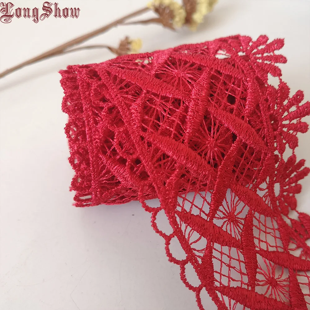 DIY 3Yards Coffee Red Colour Creative Flowers Embroidered Lace Trim Handmade Crafts Sewing Accessorise | Дом и сад