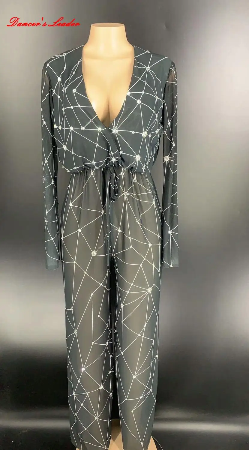 

2020 Черный Стразы Боди Леггинсы DS Костюм Певица Сценическая Перспектива DJ Dance WEAR Вечеринка Стрейч Комбинезон Экипировка