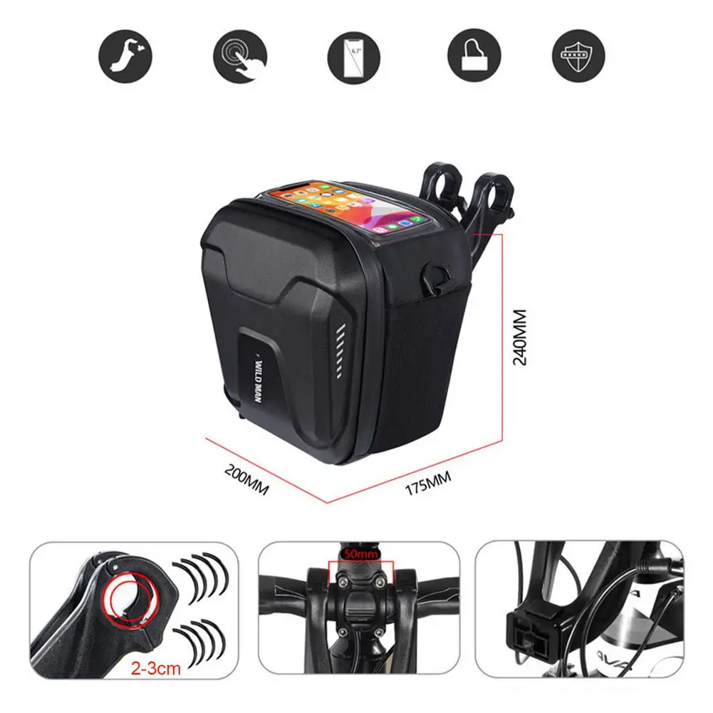 

Mountain Bike Handlebar Bag Storage Basket Cycling Camera Front Bag Touch Screen EVA Hard Shell Bag With Reflective Strip