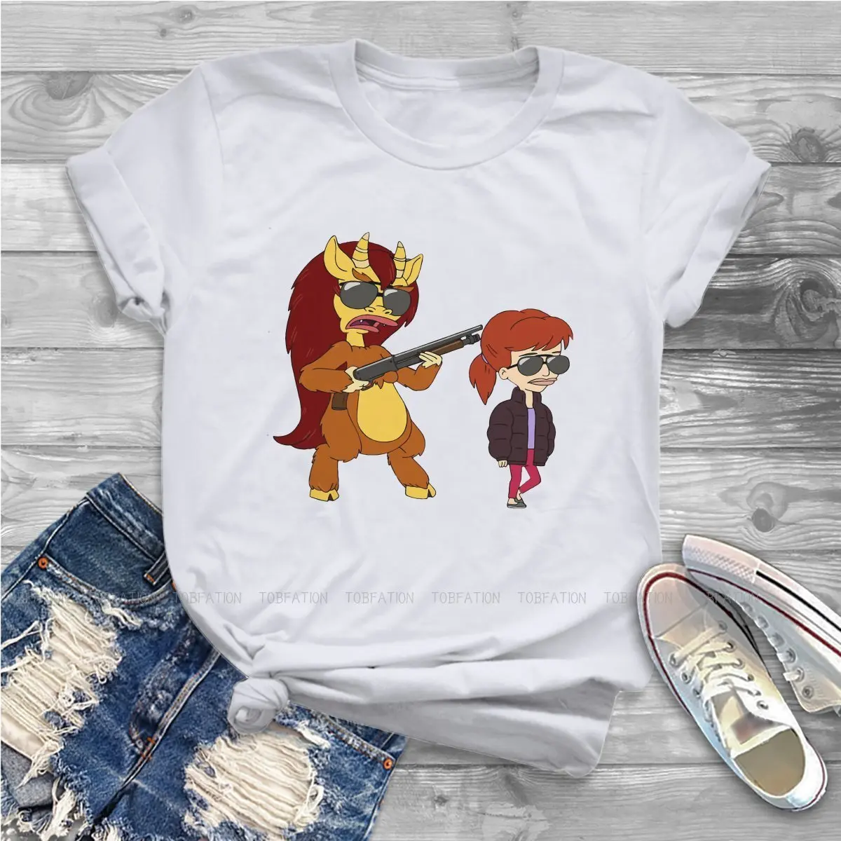 Футболка женская с принтом Big Mouth 100% хлопок 4XL 5XL | Женская одежда