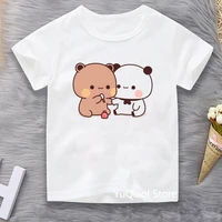 harajuku kawaii anime cartoon couple bearscat print tshirt cute boys t shirts summer girls clothes kids clothing child t shirts