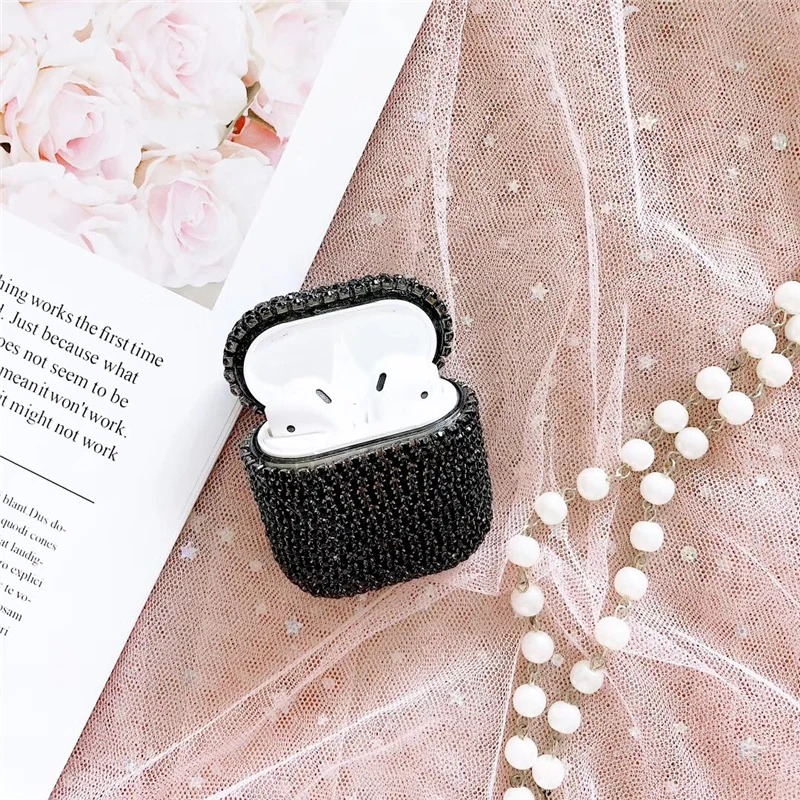 Черный Жесткий чехол с блестящими бриллиантами для Apple Airpods, защитный чехол, беспроводной чехол с Bluetooth для наушников, чехол для зарядки, сумки - Цвет: Черный