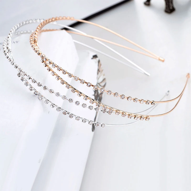 

Crystal Diamonds Hairbands Hair Hoop Rhinestone Hiar Scrunchies Headband Metal Cross Thin Head Hoop Gold Sliver Alloy Hairbands