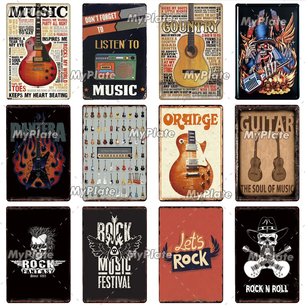 Металлический постер с гитарой Оловянная табличка винтажный Настенный декор для