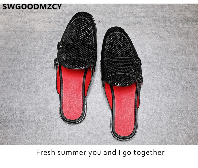 double monk strap shoes men leather half shoes for men mule masculino Coiffeur men half shoes zapatos de hombre casuales cuero