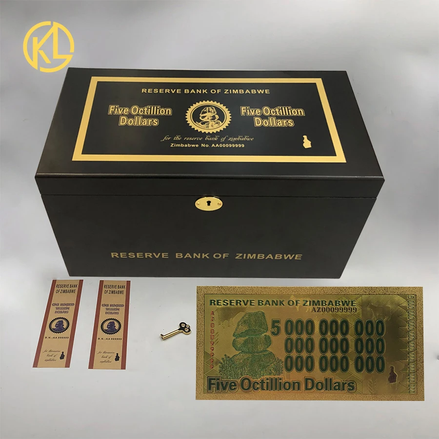 Горячая 1000 шт. 5 октиллиона долларов Зимбабве с покрытыем цвета чистого 24