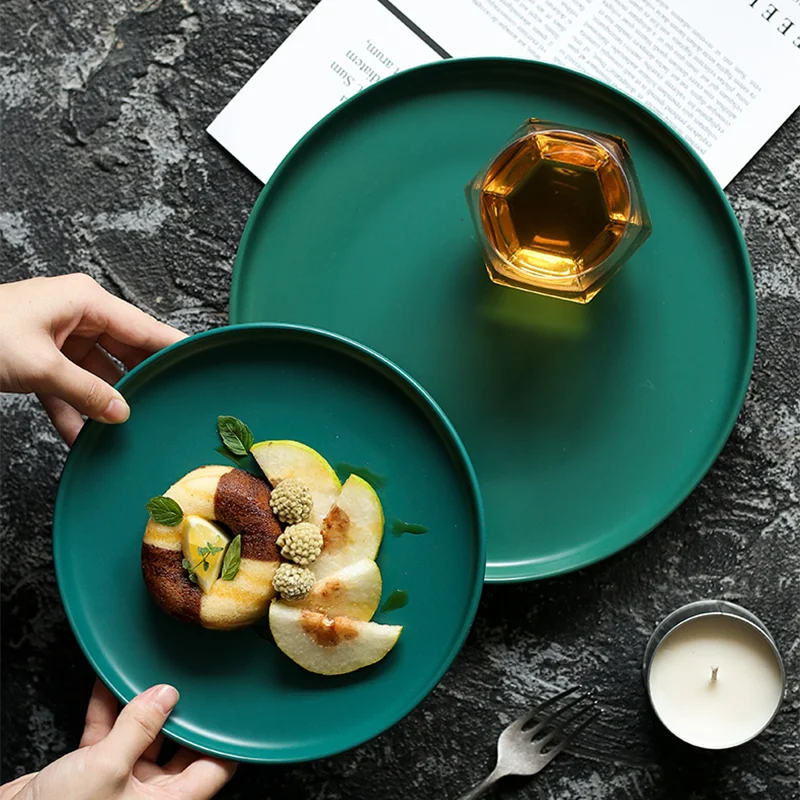 Керамическая посуда в скандинавском стиле однотонная сервировочная тарелка для